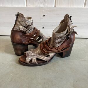 Freebird by Steven Brown and Tan Heeled Boots with Vintage Design